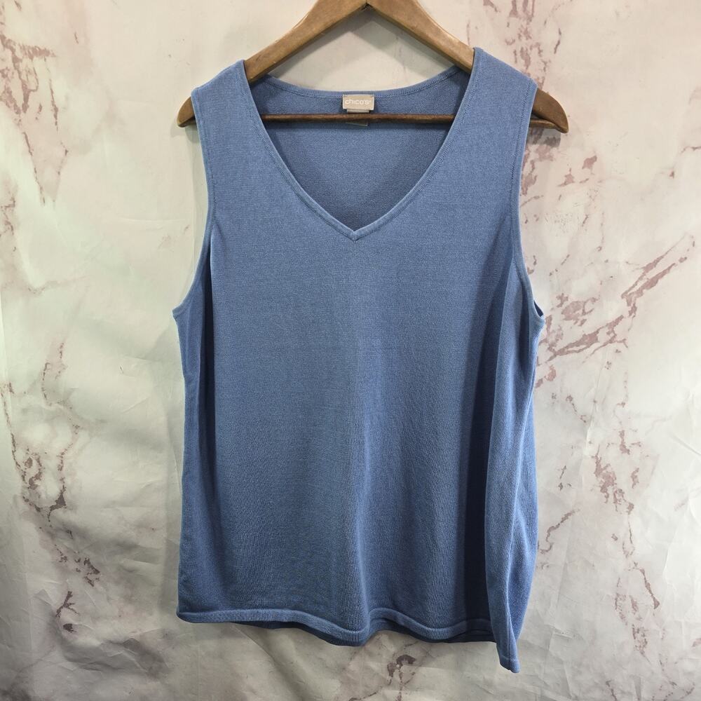 Chicos Tank Top Womens Large 2 Light Blue Knit Sweater V Neck Shirt